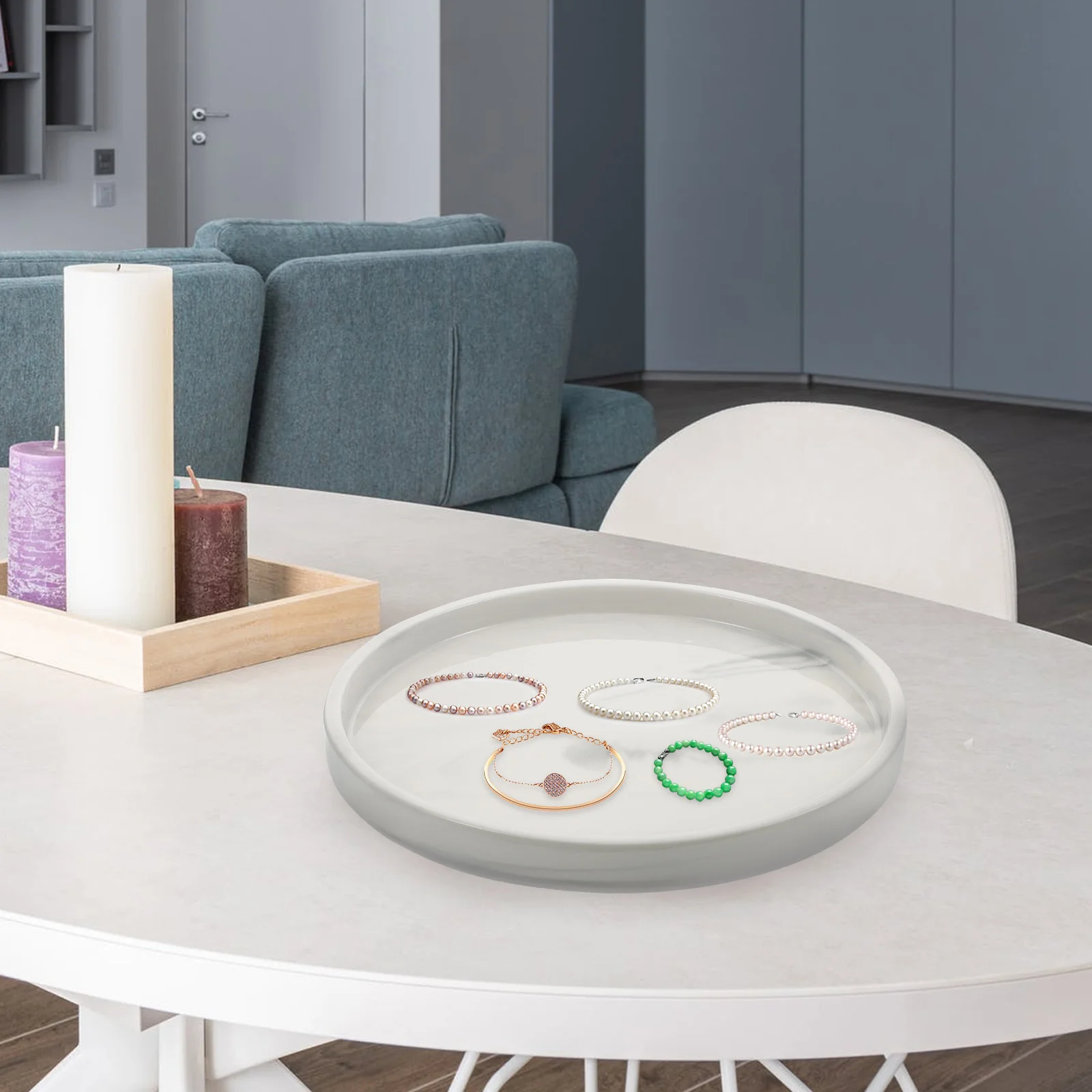 1Pcs Ceramic Jewelry Storage Tray Small Marbling Plate Multipurpose Organizer for Cosmetics Rings Watches Decorative Desktop