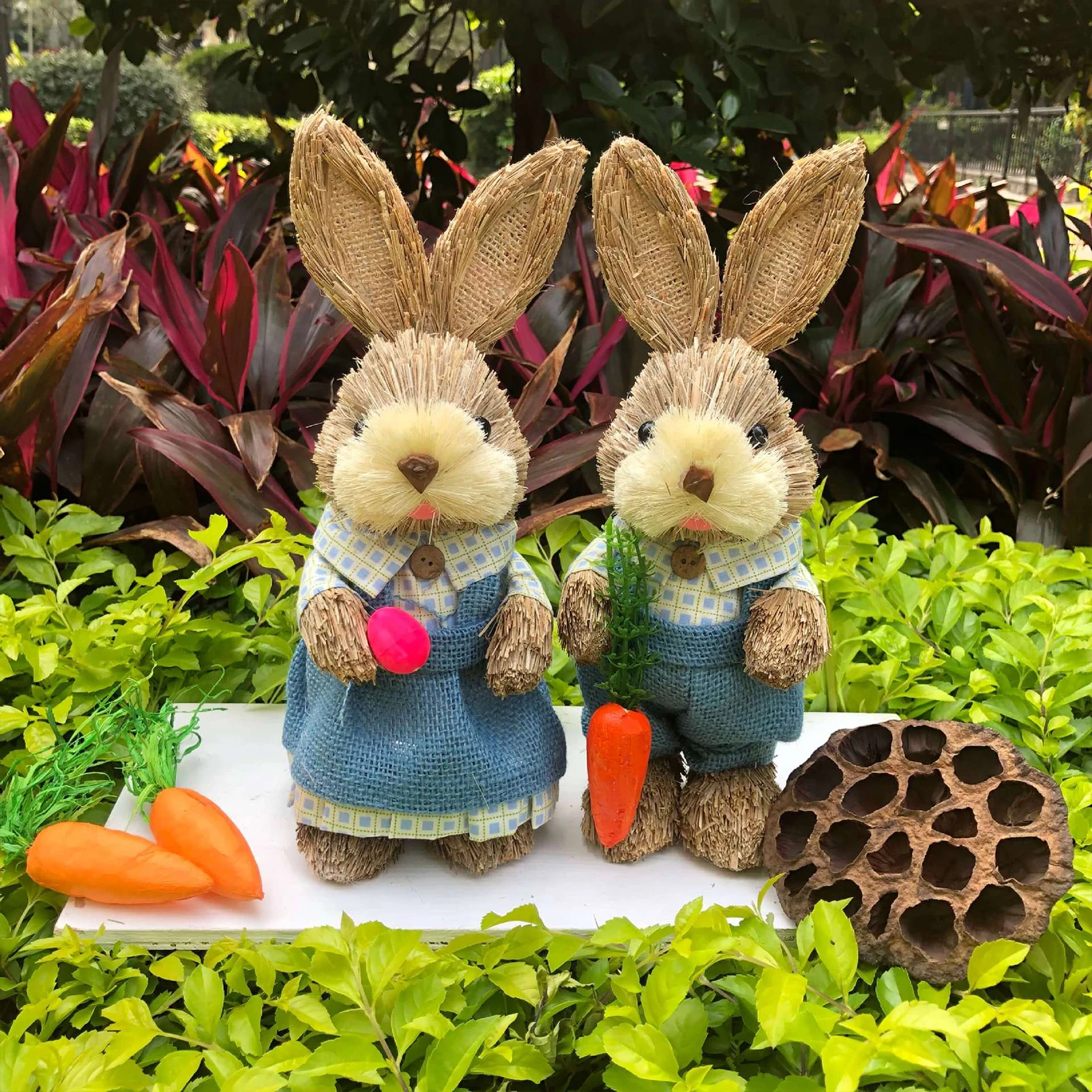 25cm Mini Grass Woven Rabbit Cute Standing Bunny Ornament 2025 Easter Home Decoration Sculpture Festival Party Gift For Children