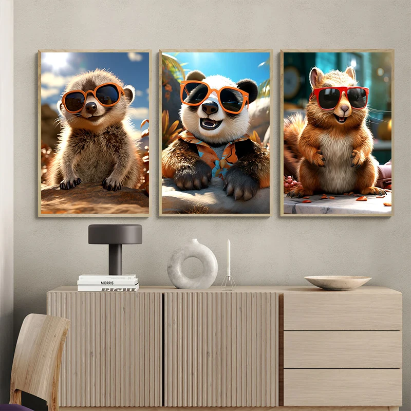 Modern Art Awesome Cute Animals With Glasses Posters Wall Art Canvas Paintings And Prints HD Pictures For Living Room Home Decor