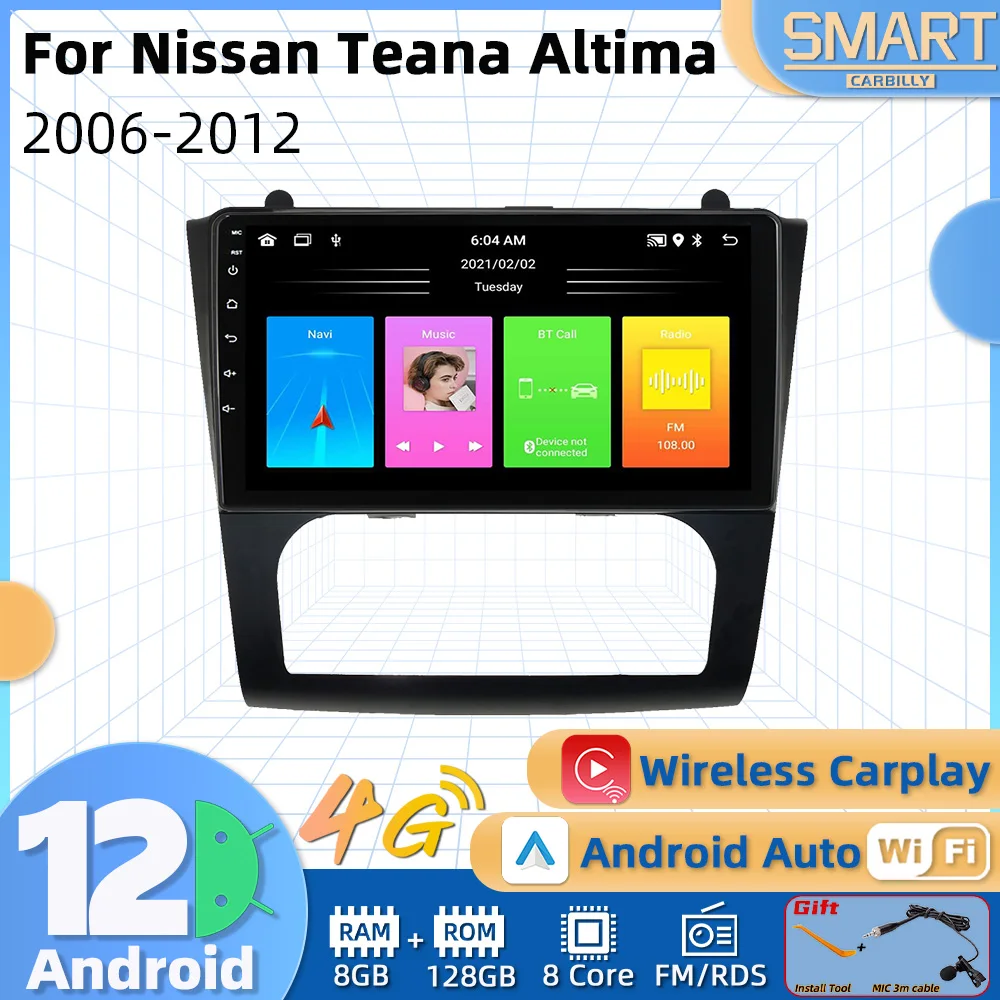 

Автомагнитола на Android для Nissan Teana Altima 2006-2012, 2 Din, Wi-Fi, GPS-навигация, стерео, Мультимедийный проигрыватель с 4G, аудио