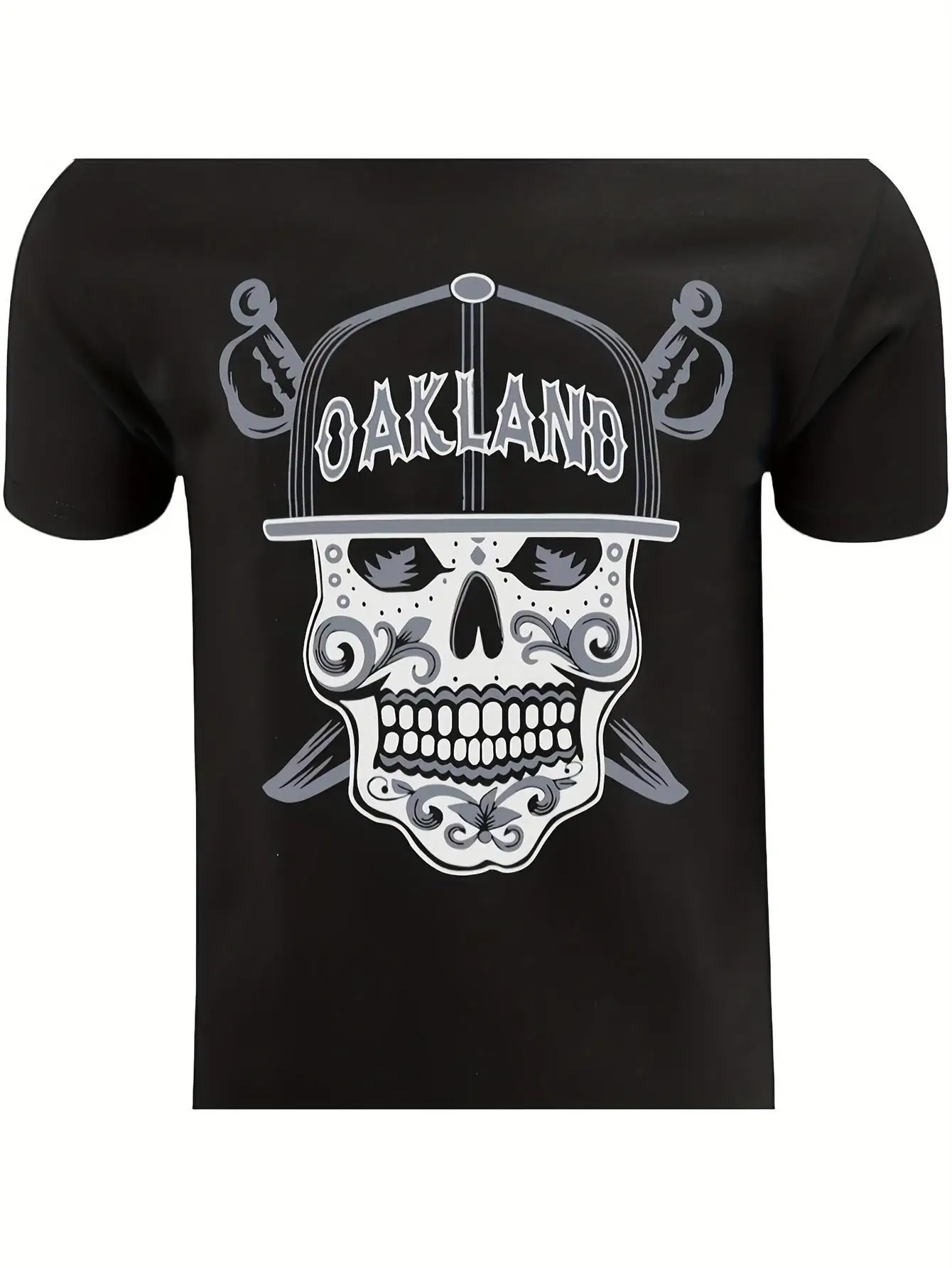 

Men's Auckland Bohemian Tropical Skull Print T-Shirt 100% Cotton Breathable Short Sleeve Crew Neck, Suitable for Gym