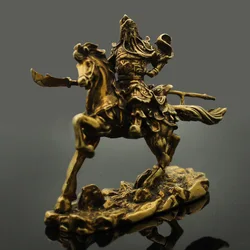 Warrior Figurine Bronze Statue of Guan Yu Miniature Desk Decoration Vintage Metal Small Antique Copper Ware Office Decoration