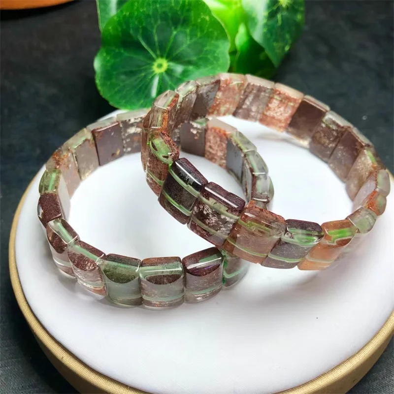 Natural Garden Quartz Bangle Healing Fengshui Stretch Women Clear Rectangle Beads Crystal Bangle Gift 1pcs 10X14MM