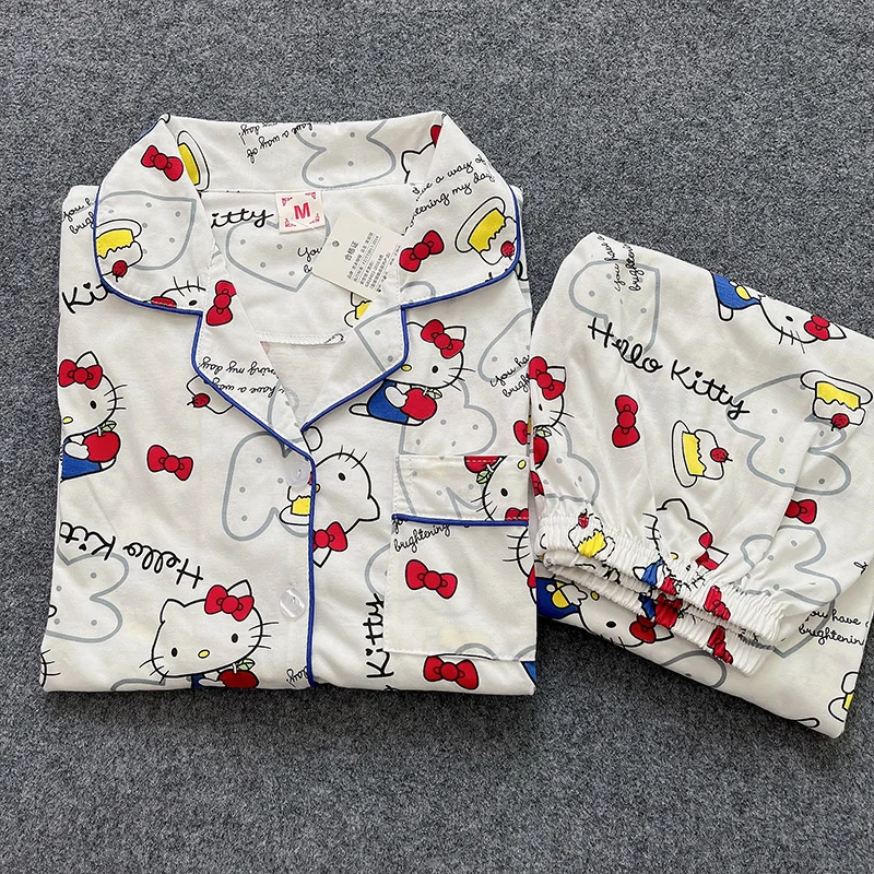 Sanrio Hello Kitty autumn new cute casual cotton pajamas female cartoon animation simple loungewear set