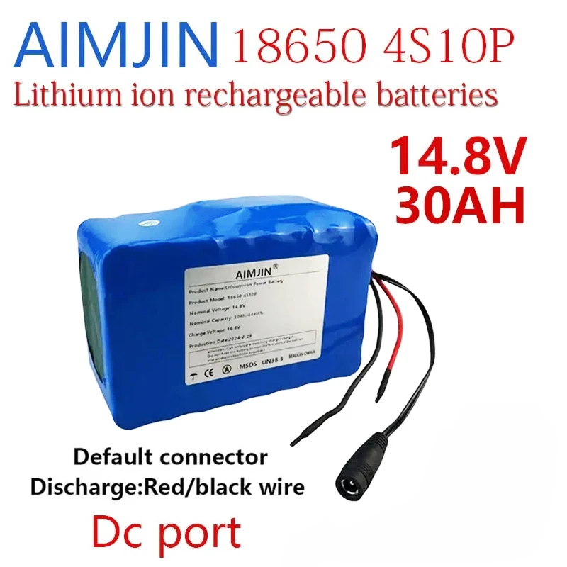 14.8V Lithium 30000mAh/444Wh 4S10P Battery Pack with 50A BMS for Inverter Smart Robot High-power Equipment Etc