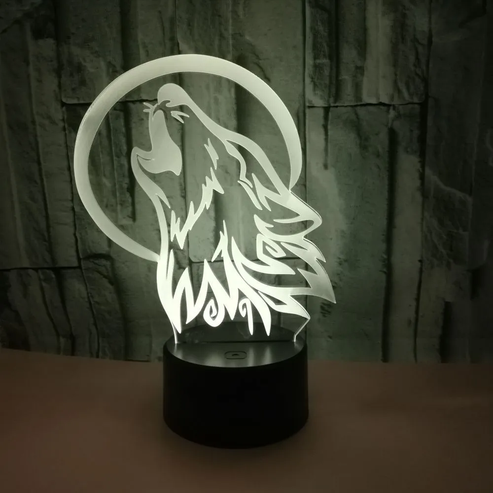 3D LED Lamp Wolf Head Bedtime Illusion Touch Lamp Night Light Dimmable 7 Colors Wolf Light Kids Bedside Lamp