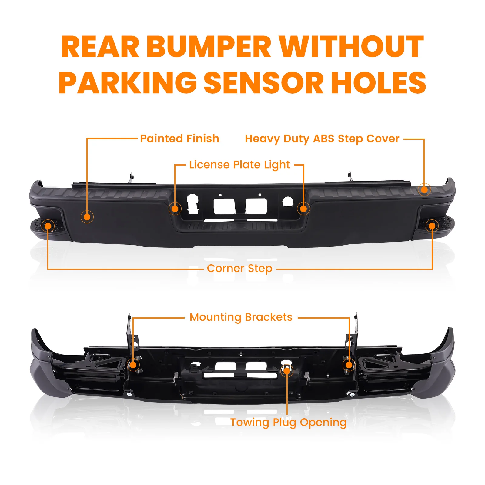 Rear Bumper + Corner Steps w/o Sensor Hole For Chevy Silverado 1500 2014-2018