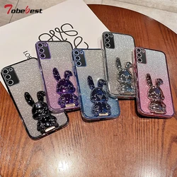 Glitter Rabbit luggage bracket Plating Phone Holder Case for Samsung Galaxy A02 A02S A03 A03S A04 A04E A05 A05S Back Cover