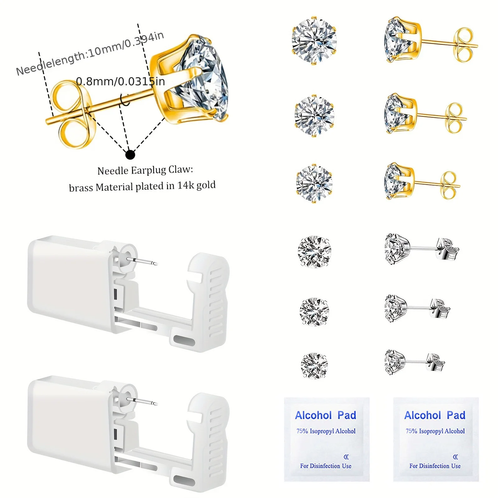 1 Pack Bezpieczeństwo Self Ear Piercing Gun Kit Narzędzie 1-para 2-7mm ze stali nierdzewnej Cubic Cyrkonia Stud Kolczyki dla mężczyzn Kobiety