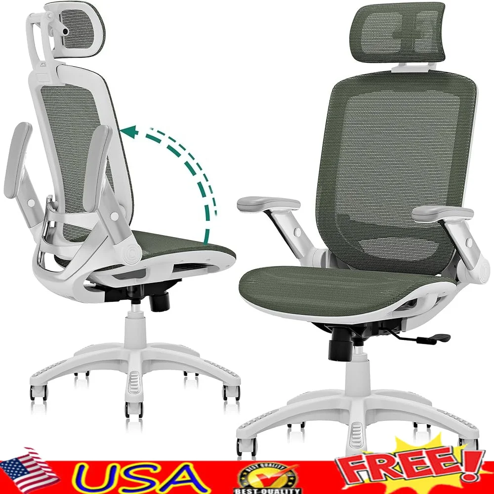 

High Back Ergonomic Office Chair Mesh Desk Chair with Adjustable Headrest Flip-Up Arms 400LBS Heavy Duty Tilt Lock Home Use