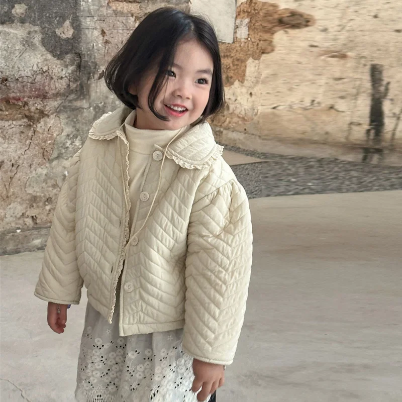 Girl's Casual Down Coats 2024 New Autumn Winter Jackets For Kids Children Peter Pan Collar Outerwear Princess Short Outerwear