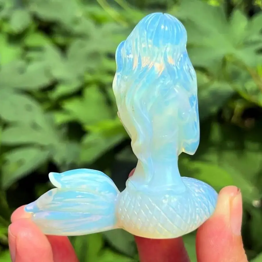 Natural Opal Mermaid statue Crystal Reiki Healing Fengshui Stones figurine Quartz Chakras Obsidian Crystal Mermaid Gift