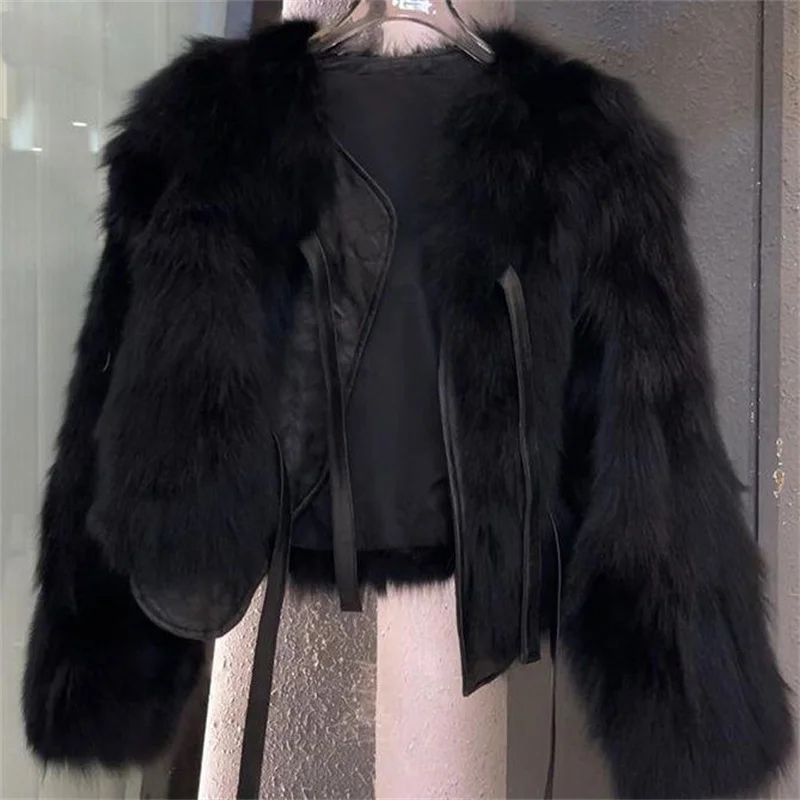 Women's Short Imitation Fox Fur Fur Coat 2023 Autumn/Winter Female New Korean Versatile Tie Up Thick Top Casual Warm Cardigan