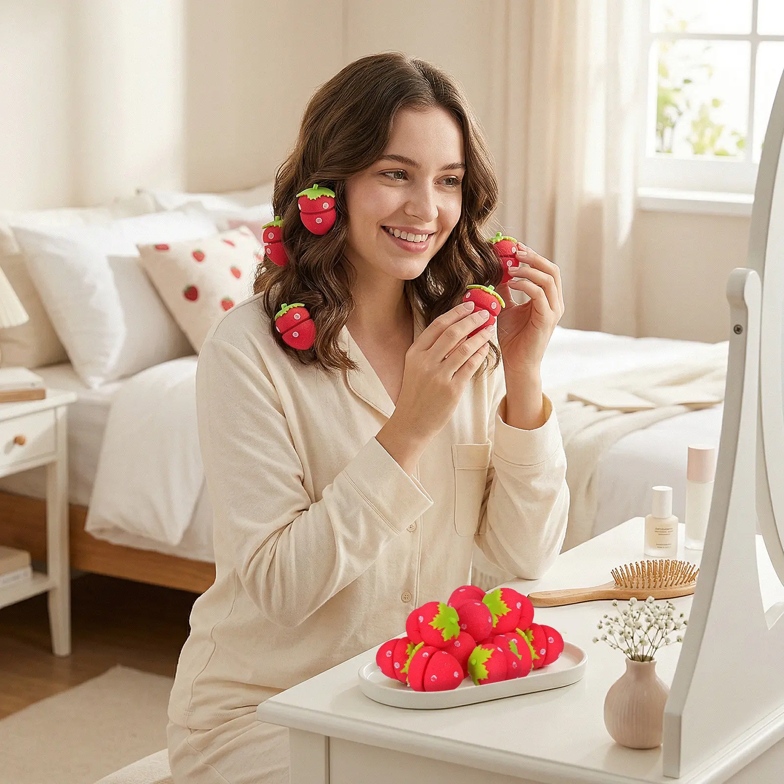 10Pcs Strawberry Curlers Soft Sponge Rollers Overnight Curling Tool for Women Natural