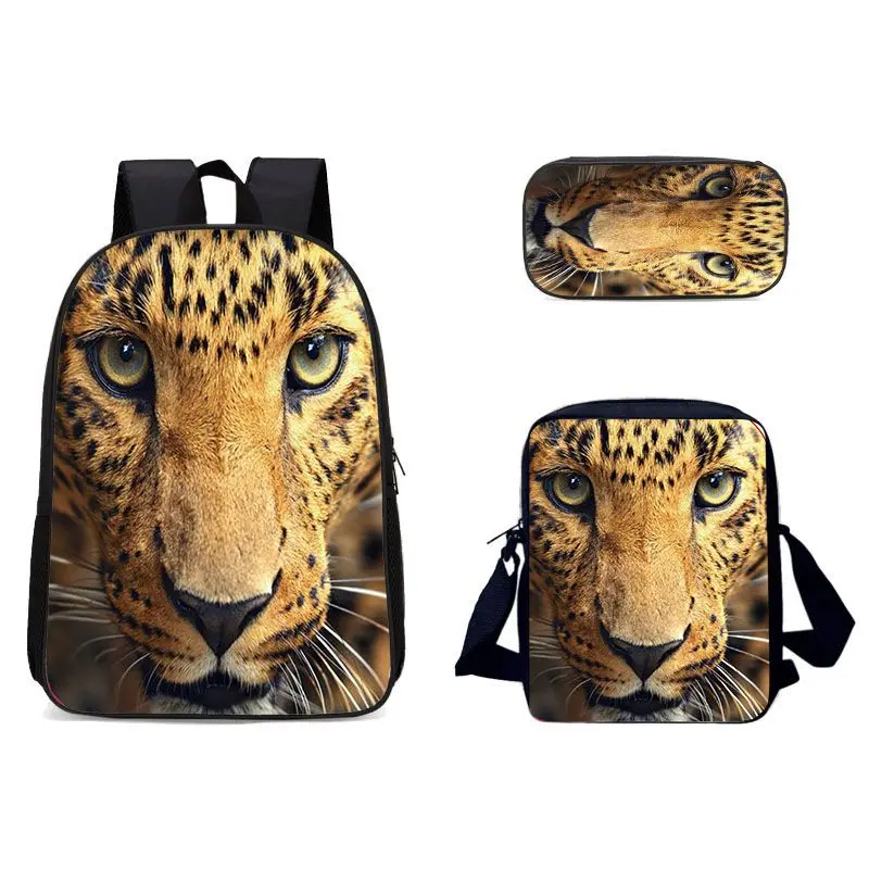 حقيبة ظهر Lobi Wang على الموضة الأوروبية والأمريكية ثلاثية الأبعاد على شكل نمر للسفر حقيبة كتف ثلاثية الحزمة حقيبة أقلام