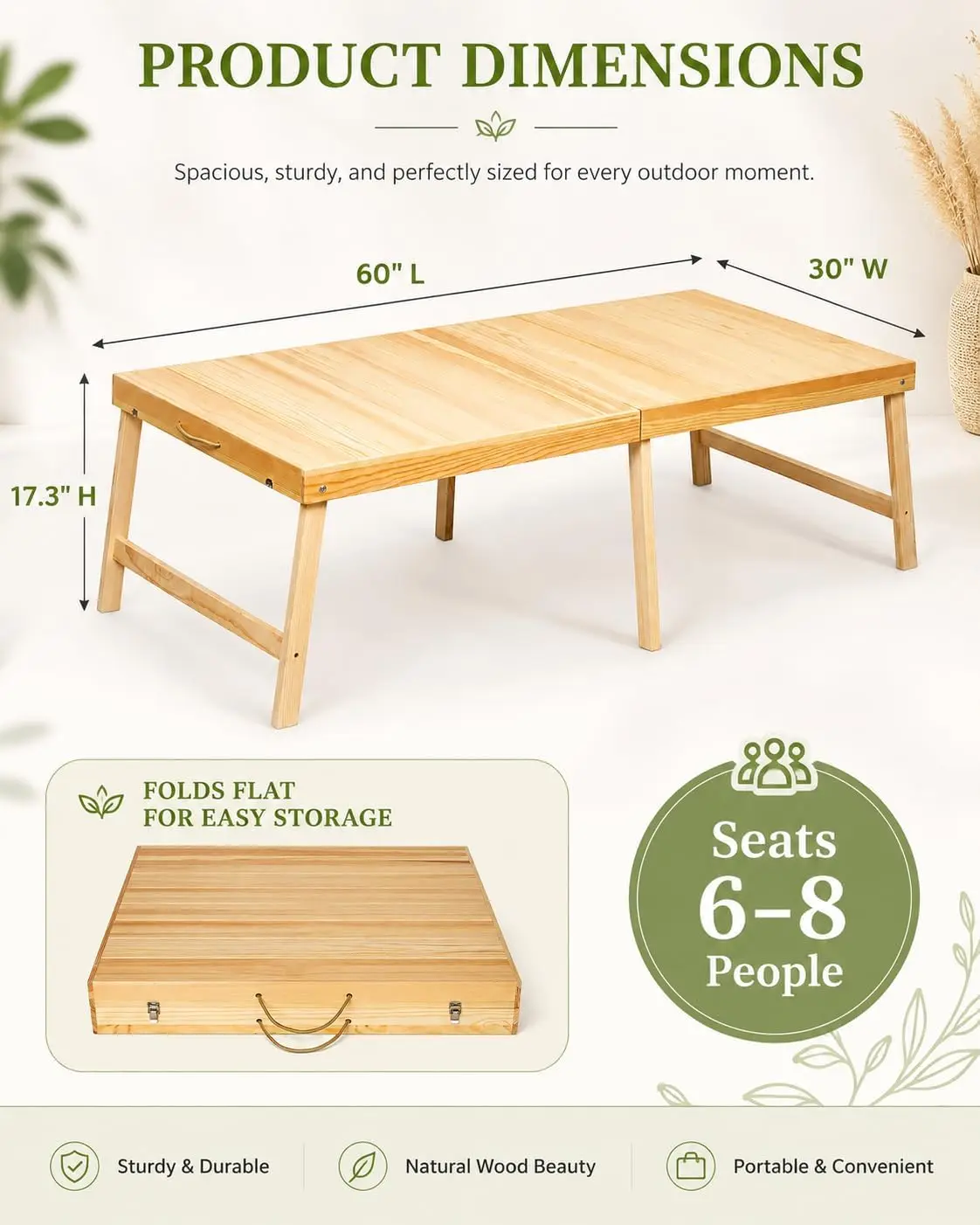 Boho Wooden Folding Picnic Table 60