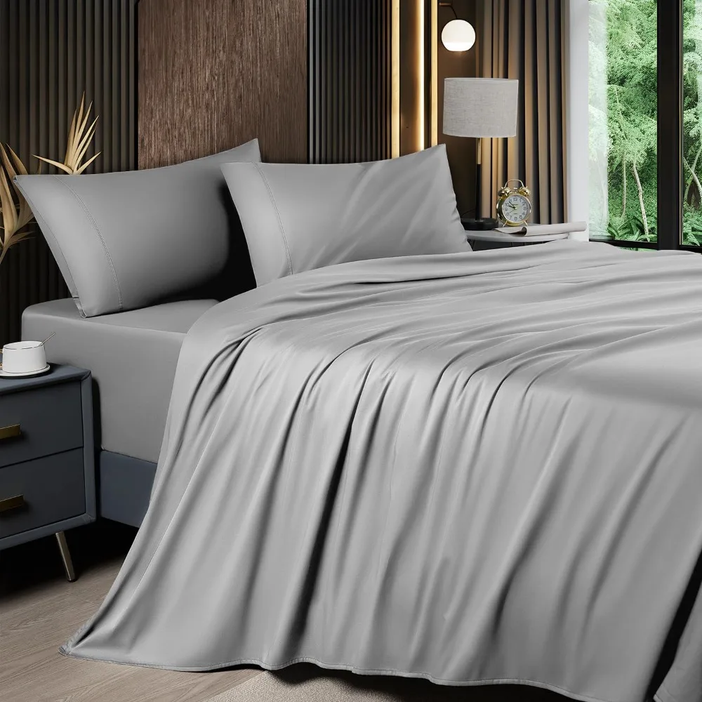 

4 Piece Queen Sheet Sets, Cooling Sheets, Blend Rayon Derived from Bamboo, Deep Pocket Up to 16", Breathable & Soft Bed Sheets,