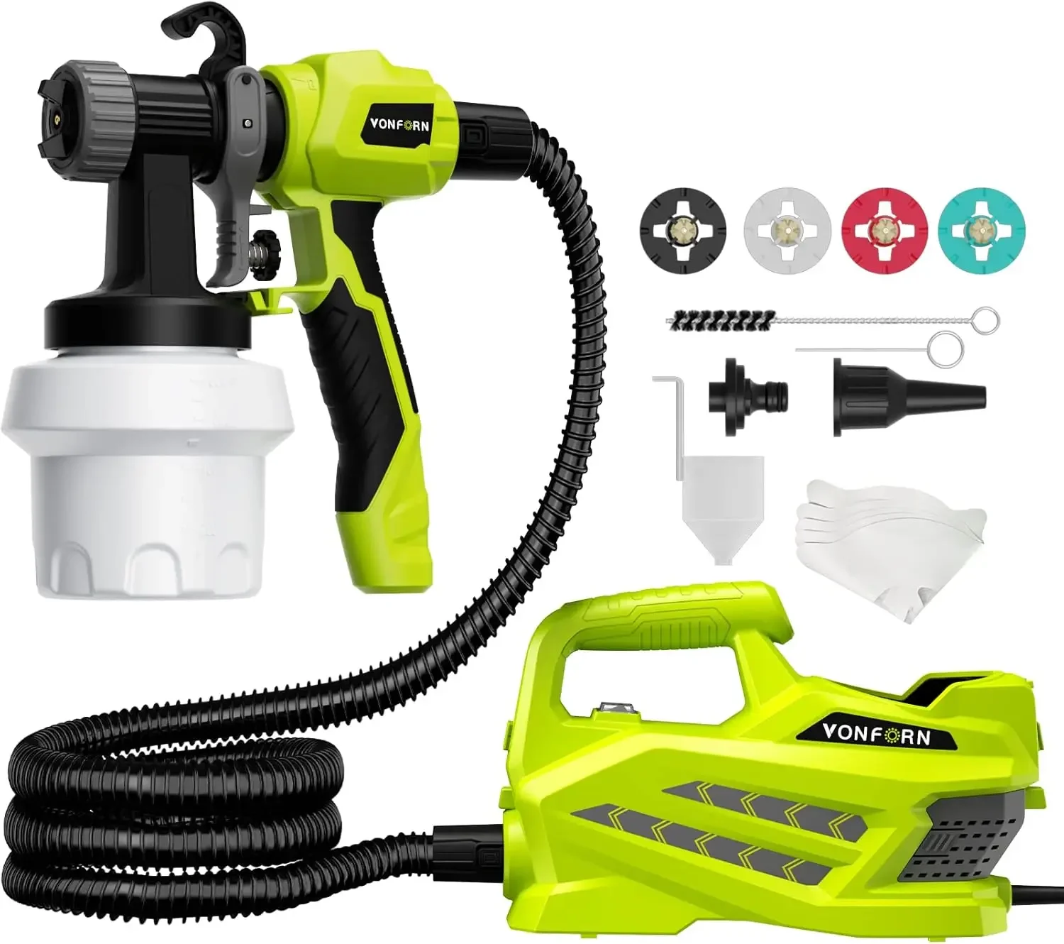 Sprayer, 800W HVLP Electric Spray Paint Gun with 6.5FT Airhose, 4 Nozzles & 3 Patterns, Spray Gun for Cabinets, Fence, Gar