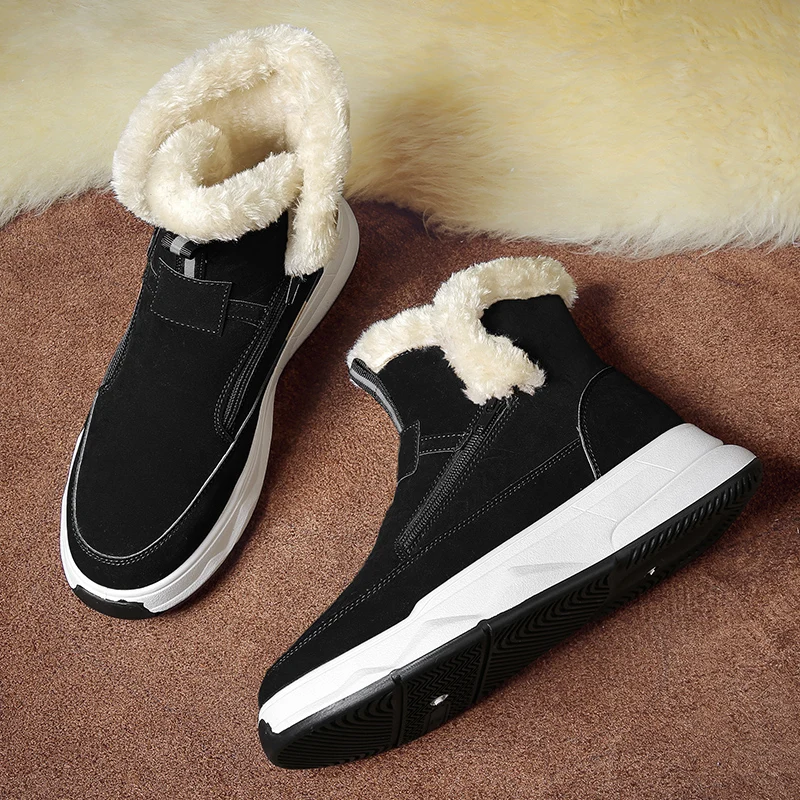 أحذية ثلج مقاومة للماء للرجال مع بطانة قطيفة، نعل رياضي مضاد للانزلاق ومقاوم للاهتراء، أحذية كاجوال للشتاء الدافئ