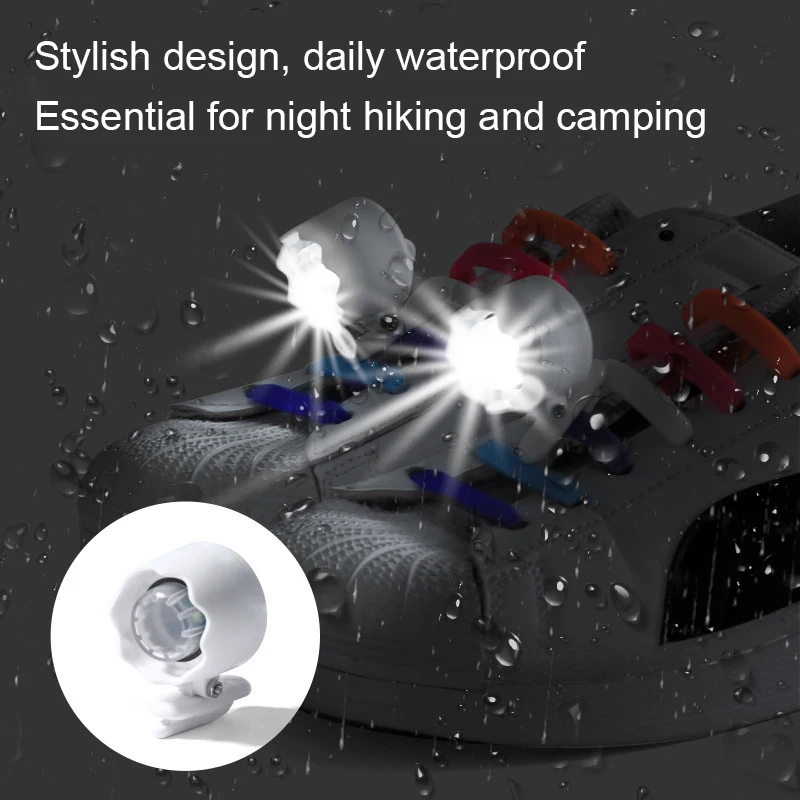 2PCS LED Croc Headlights Night Light Shoes Decoration Accessories for Running Walking Camping Gift Waterproof Lighting Camping