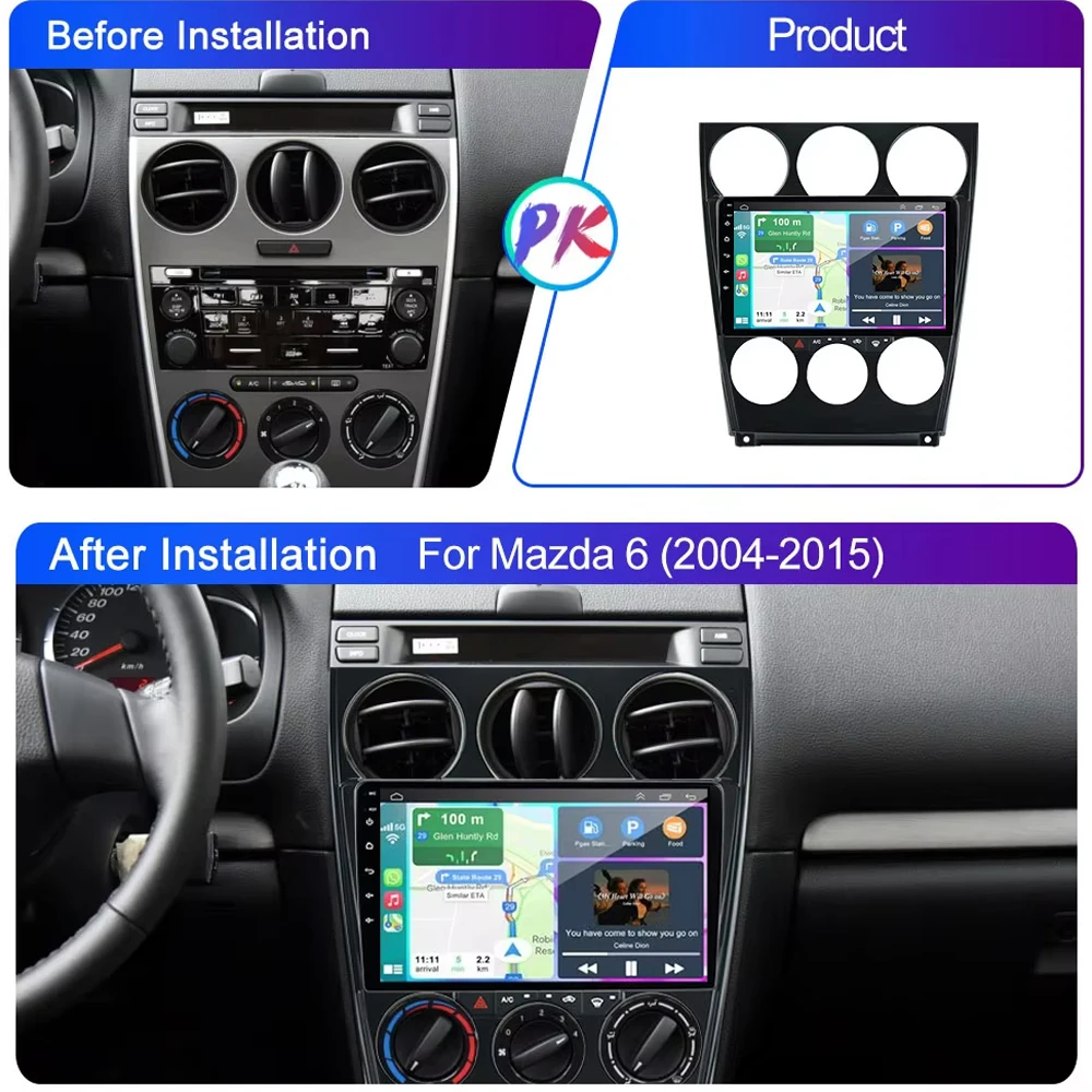 Android 16 Carplay Auto For Mazda 6 2002 2003 2004 2005 2006 2007 2008 Car Radio Multimedia Player GPS Stereo 360 Camera WIFI+4G