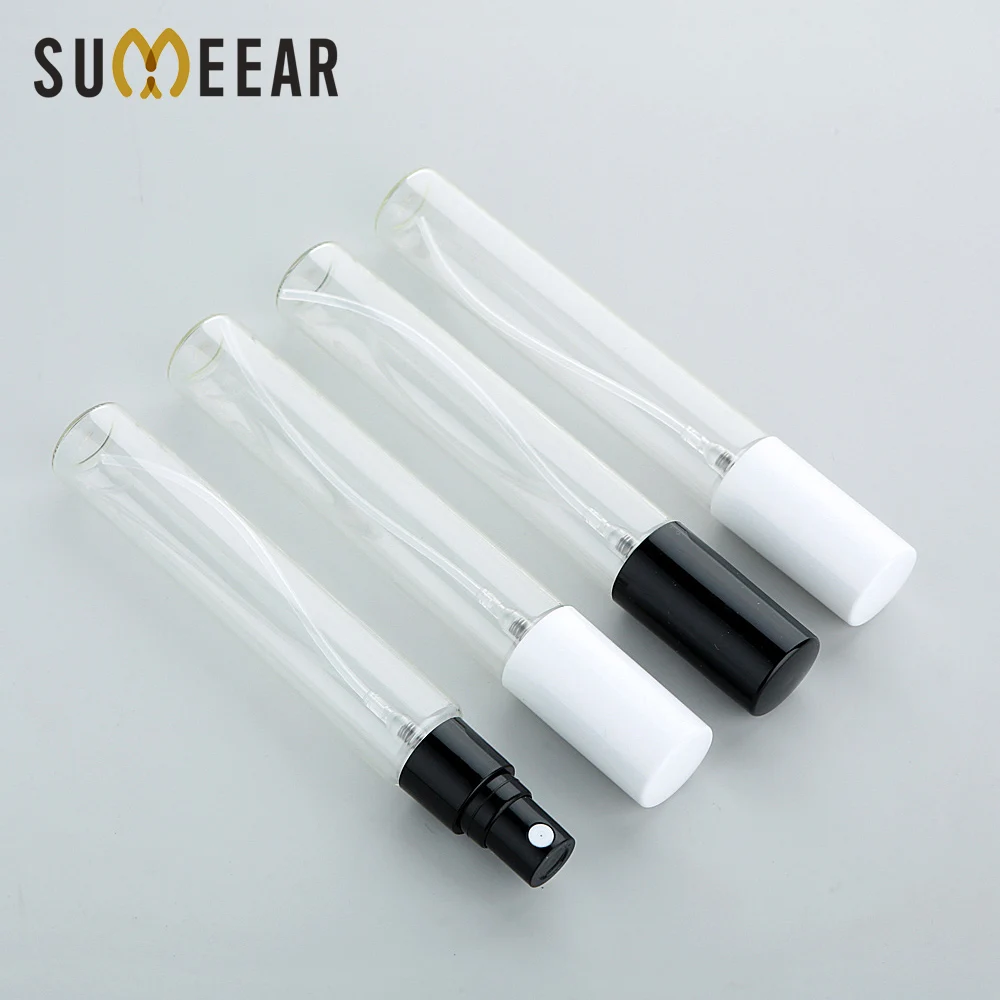 

15ml Glass Perfume Spray Bottles Refillable Atomizer Black and white plastic spray Empty Cosmetic Bottle Glass Vials 50/100Pcs