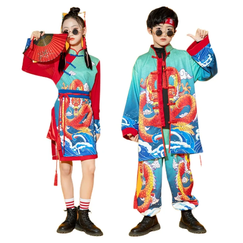 

Children's Chinoiserie performance clothes New Year's Day China-Chic suit hip-hop boys and girls model runway clothes