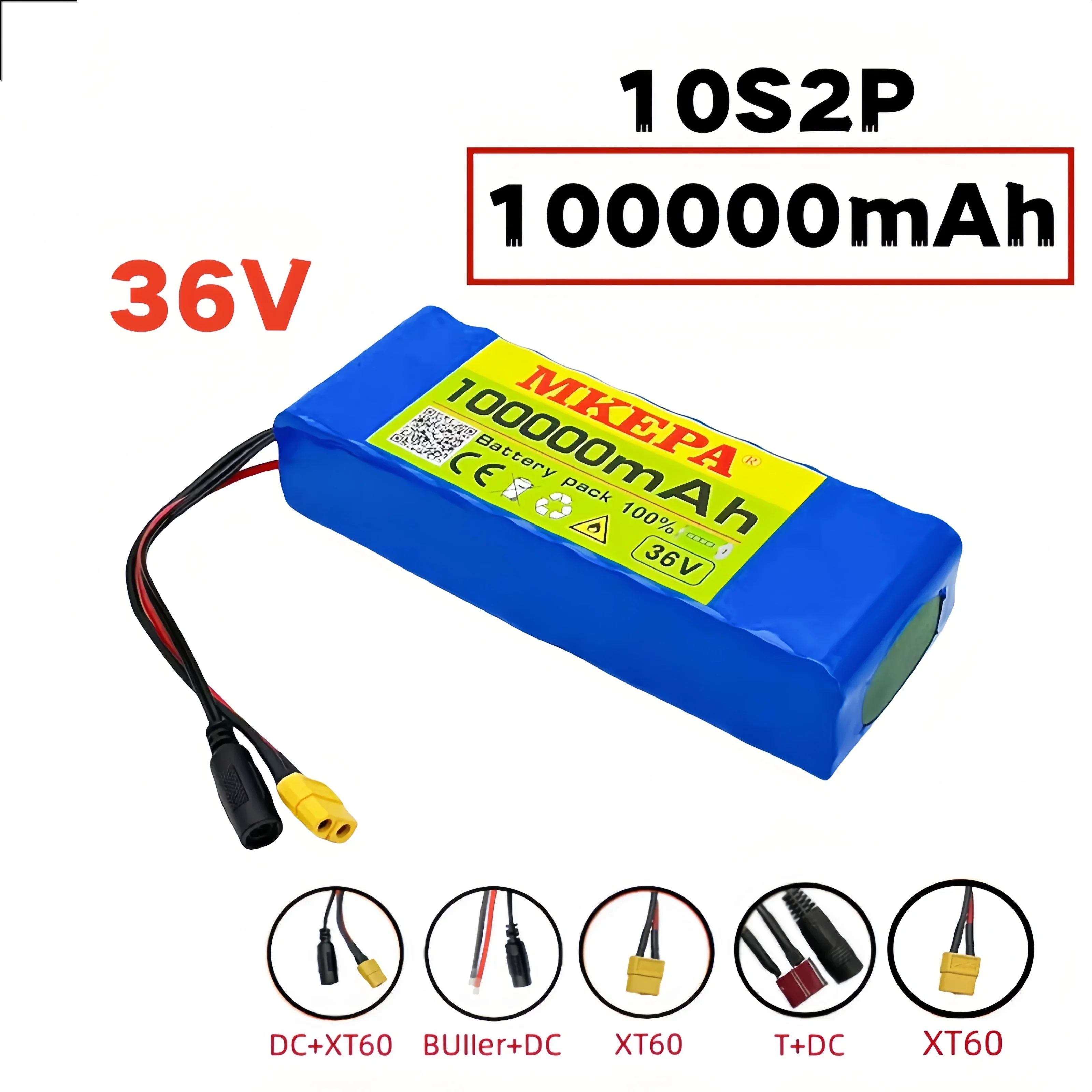 10S2P 36V 100% brand new high-power lithium battery pack 100000mAh can be customized with multiple plugs for electric bicycles