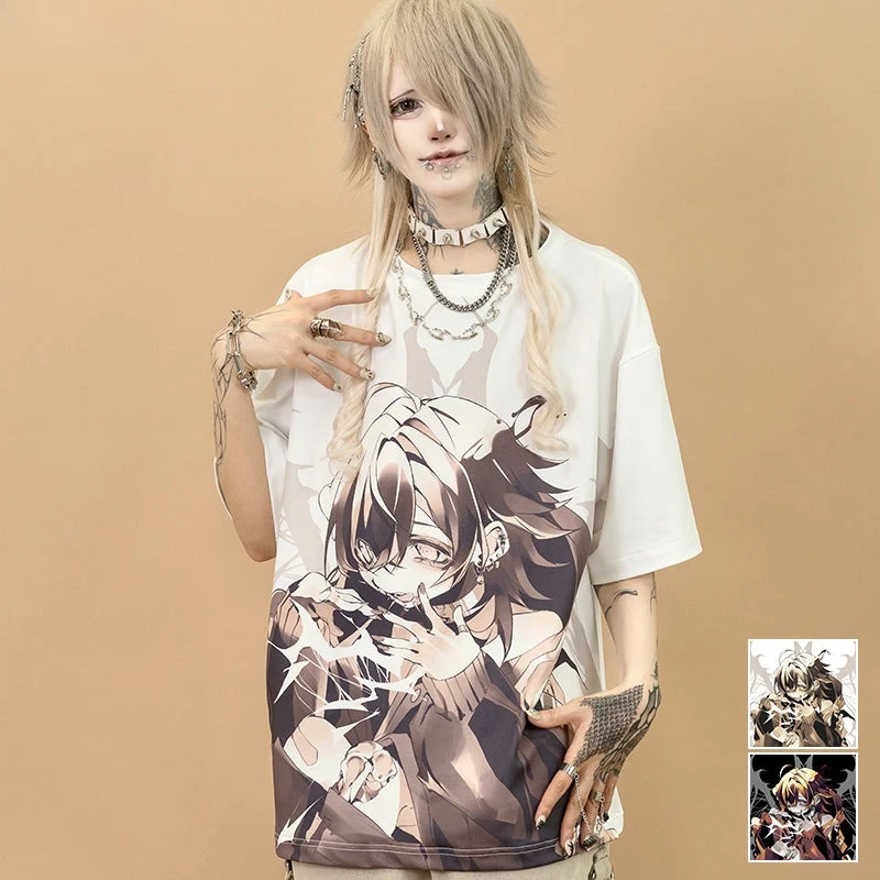 The Latest Dark Gothic Printed T-shirt, Genjuku Style Kids/adult Subculture Y2k Role-playing Loose Plus Size Short Sleeved Shirt