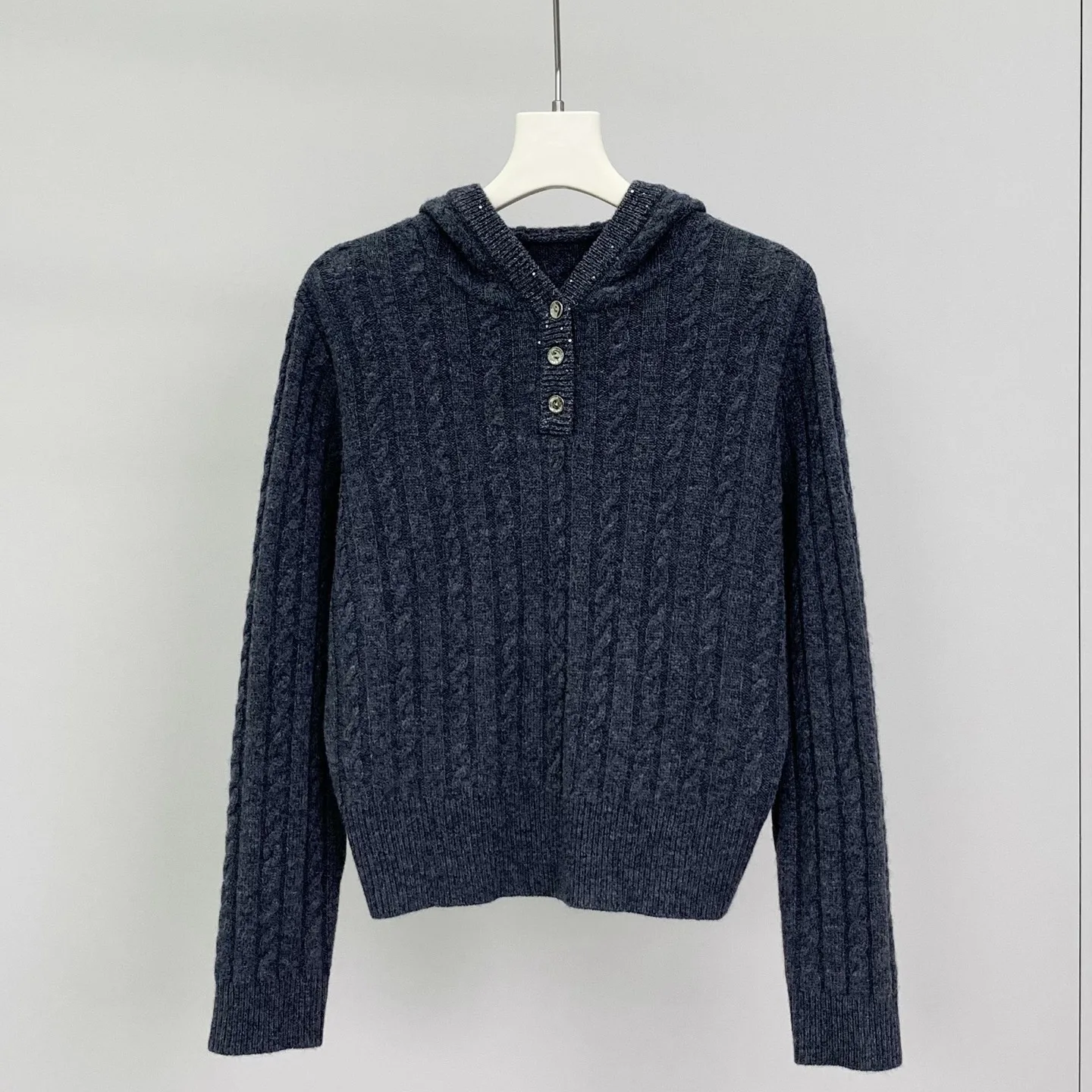 2026 Women's Autumn Winter New Cashmere Fried Dough Twists Hooded Knitted Sweater All-match Jacket