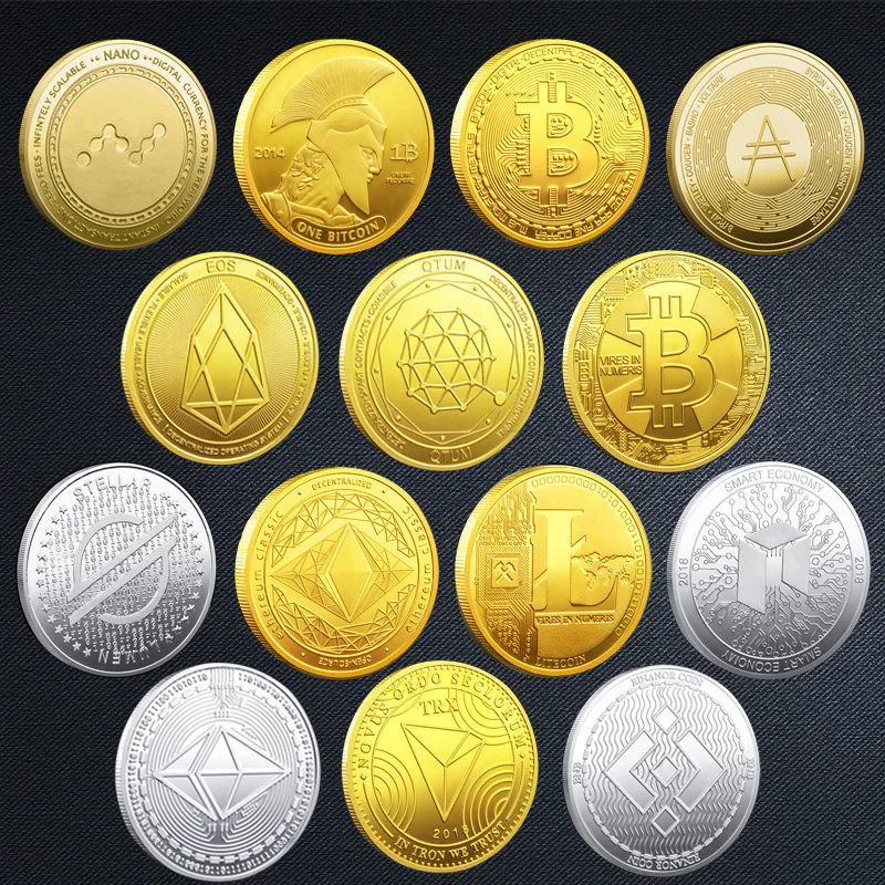 Bitcoin BTC ETH ADA XLM SHIB DOGE XRP SOL DOT LINK LTC UNI Coin Physical Metal Crypto Currency Coin Collection with Plastic Case