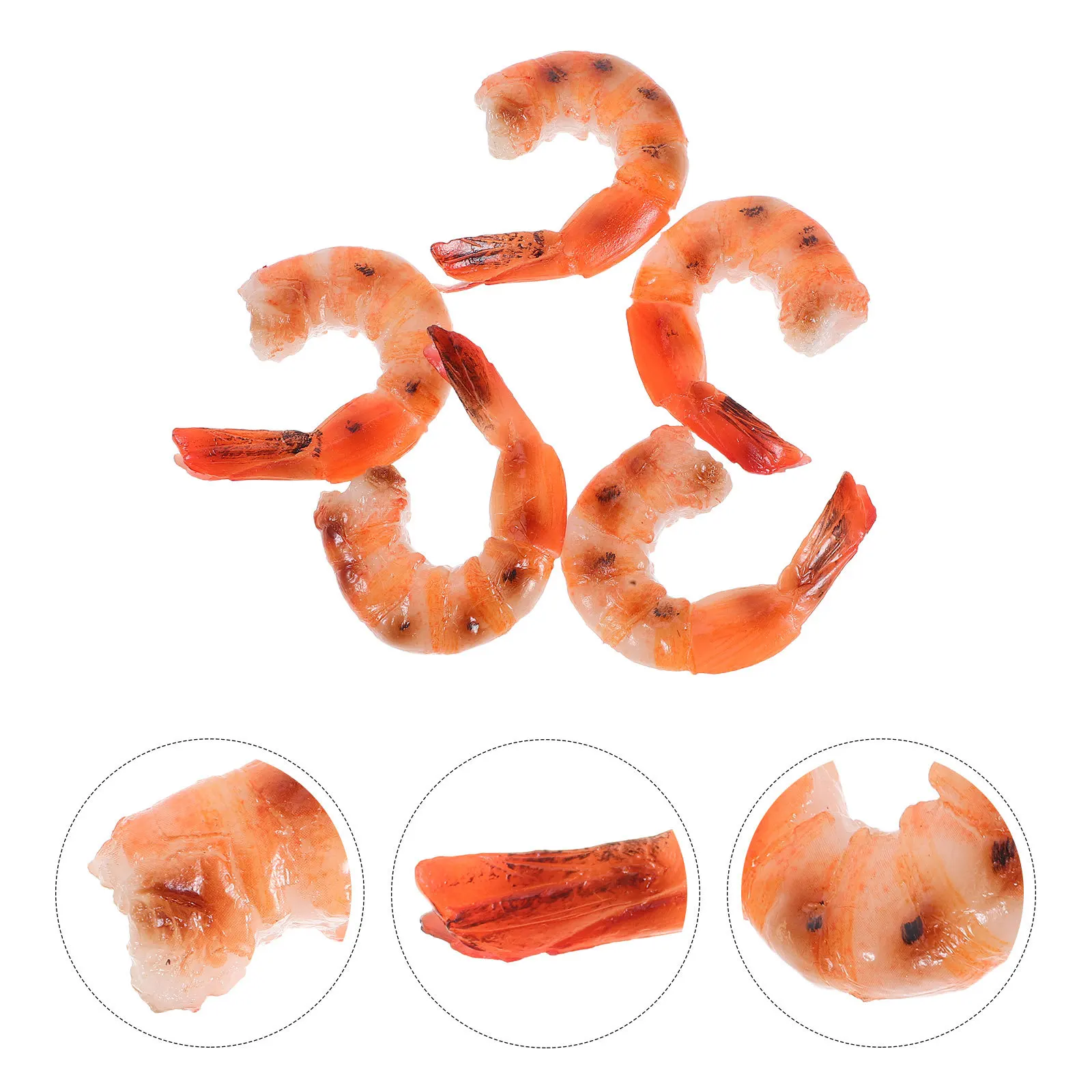 

5Pcs Artificial Cooked Shrimp Models Realistic Lifelike Fake Food Props for Kitchen Dollhouse Restaurant Display