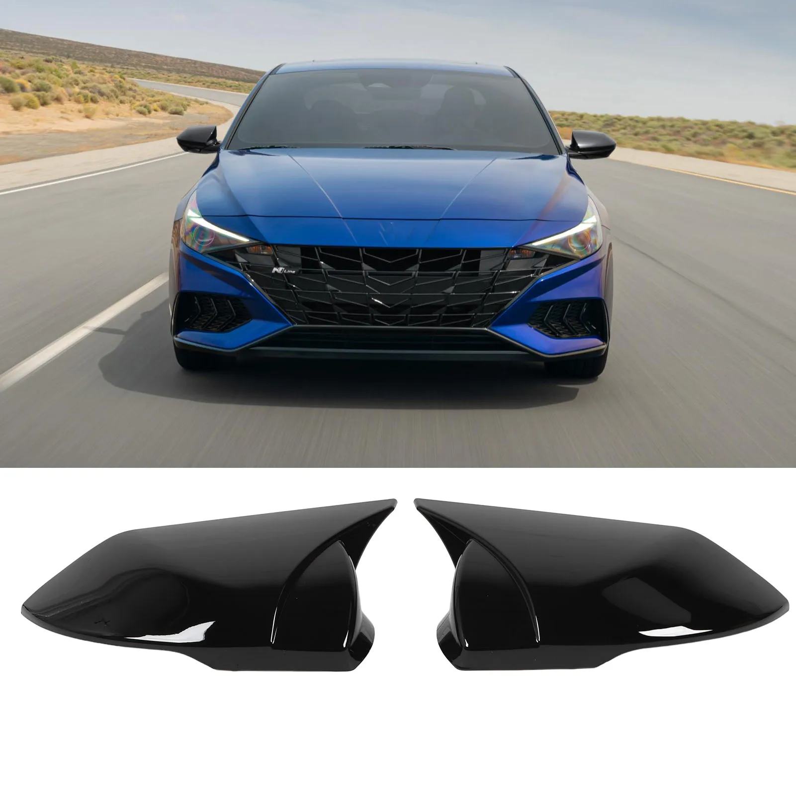 

1 Pair Car Rearview Mirror Cover Gloss Black Door Side Mirror Housing Replacement For Elantra CN7 2021-2023