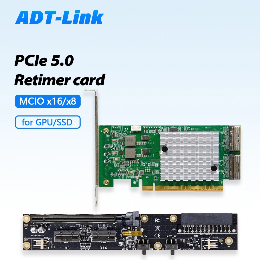 

Карта Retimer PCIe 5.0/4,0 MCIO X16/X8 для графического процессора, видеокарты, сетевой карты SSD U.2, жесткий диск с адаптером, кабель объединительной платы