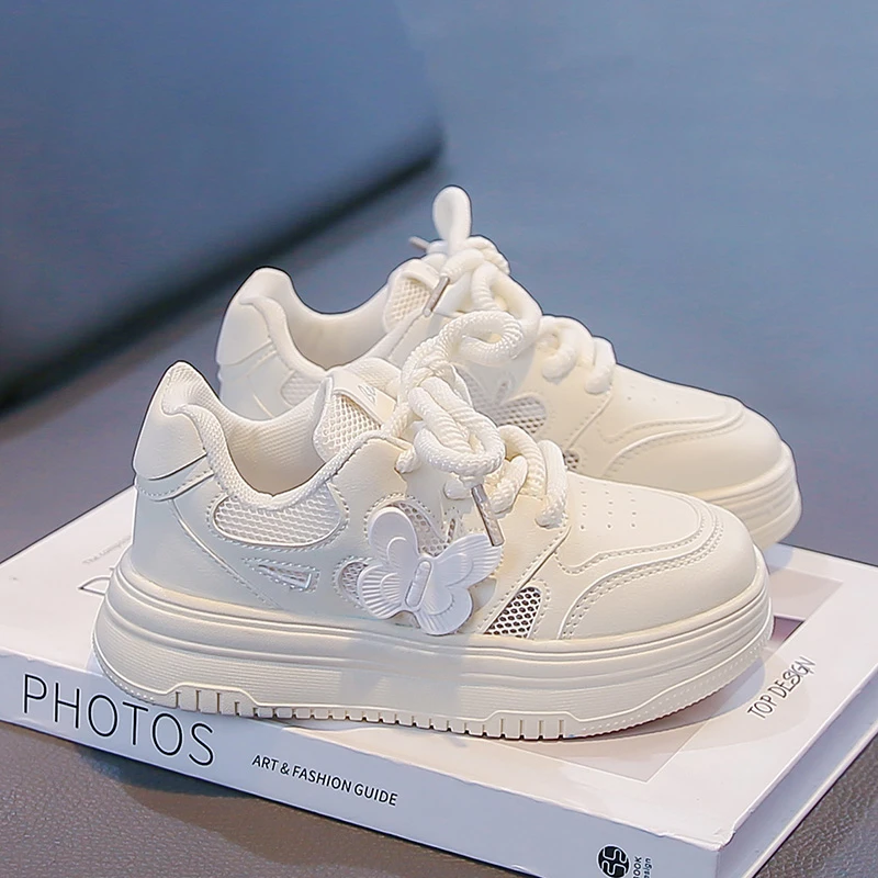 Little Girls Platform Casual Sneakers with Butterfly 2026 New Summer Kid Hollowed-out Mesh Sneakers Soft Sole Comfort Daily Wear