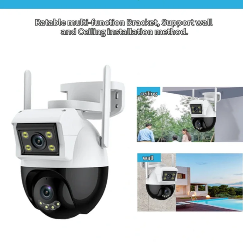 4K 8MP PTZ Wifi Camera HD Dual Lens Outdoor IP Camera  AI Auto Tracking Security Protect CCTV Surveillance  ICSEE Dual Screen  ﻿