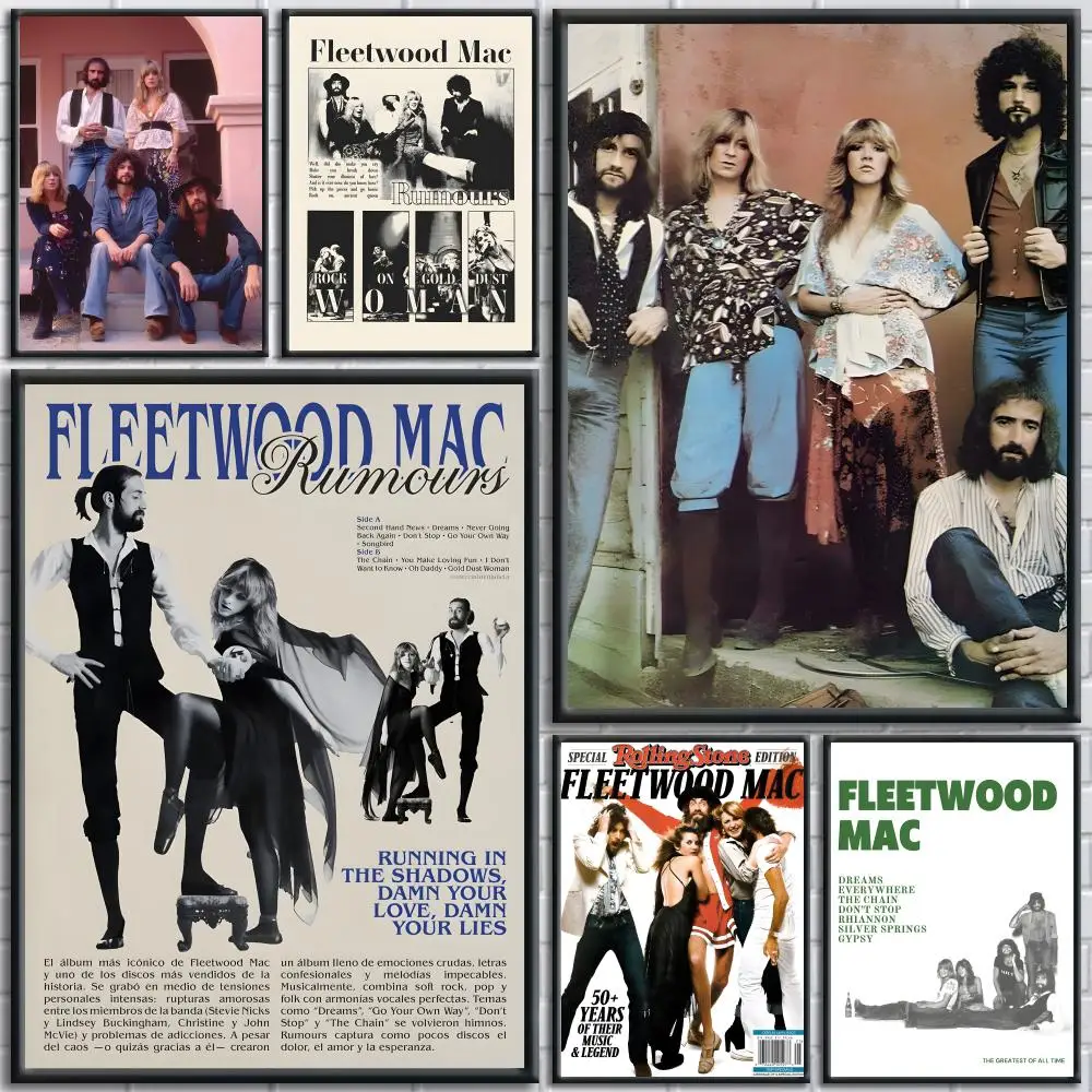 Póster de Rock Band F-Fleetwood Mac, pegatinas artísticas de pared modernas y fáciles de aplicar para decoración del hogar y paredes de dormitorio