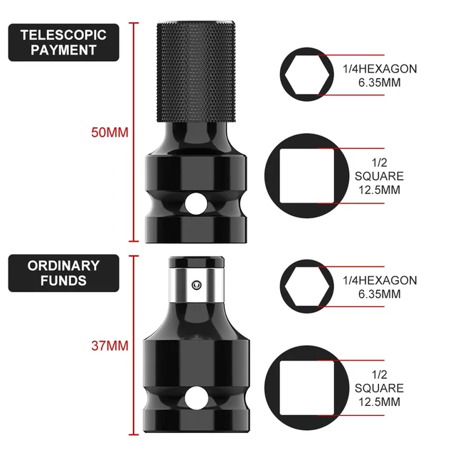 Uniwersalny adapter do klucza nasadowego, adapter do klucza dynamometrycznego, konwerter nasadki do klucza nasadowego z kwadratowym trzpieniem 1/2 cala na sześciokątny 1/4 cala, 2026