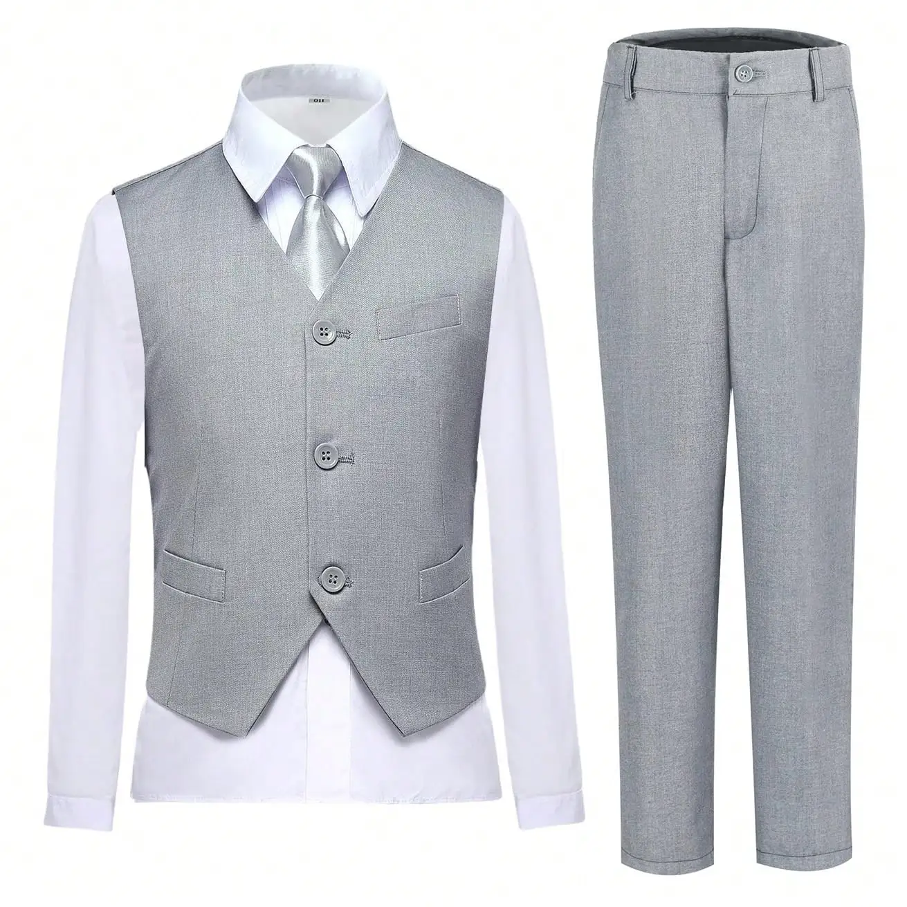 

Светло-серый формальный костюм для мальчиков из 2 предметов: жилет и брюки, для свадеб или торжественных мероприятий