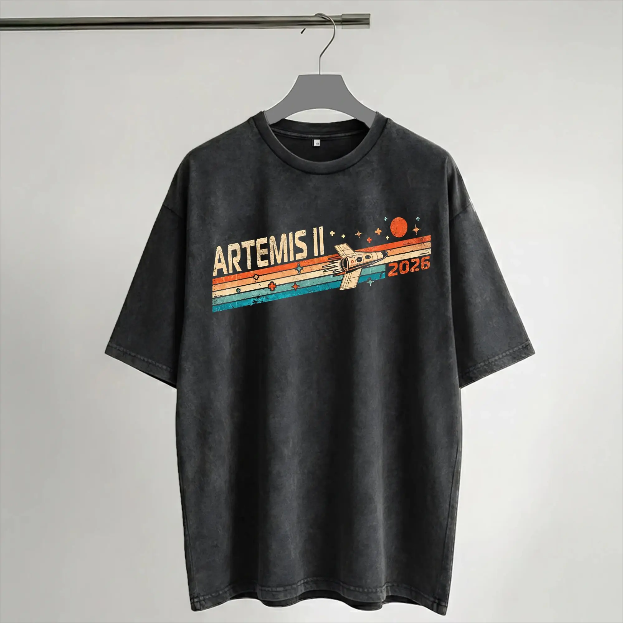 Artemis Mission To The Moon 2026 Artemis 2  T Shirt Hip Hop Washed Short Sleeve Street T-Shirts  Retro for Men Women Streetwear