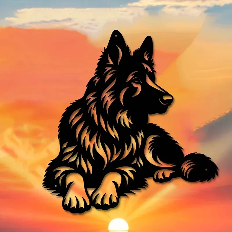 Künstlerische Wandkunst aus Metall mit deutschem Schäferhund – Eisensilhouette-Skulptur, ideal für die Dekoration von Garten und Innenräumen im Freien