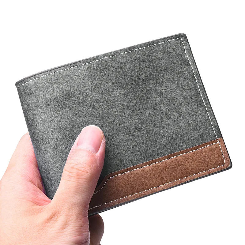 2026 New Men's Short Wallet European and American Splicing Fashionable Wallet Men Zipper Change Bag Multi-card Card Bag