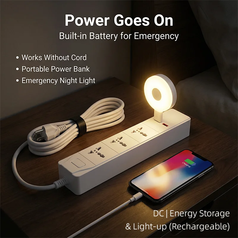 Smart Power Strip Universal Works With DC energy storage, rechargeable and able to light 3AC Socket 2USB PD20W UK/EU/US/AU/SANS