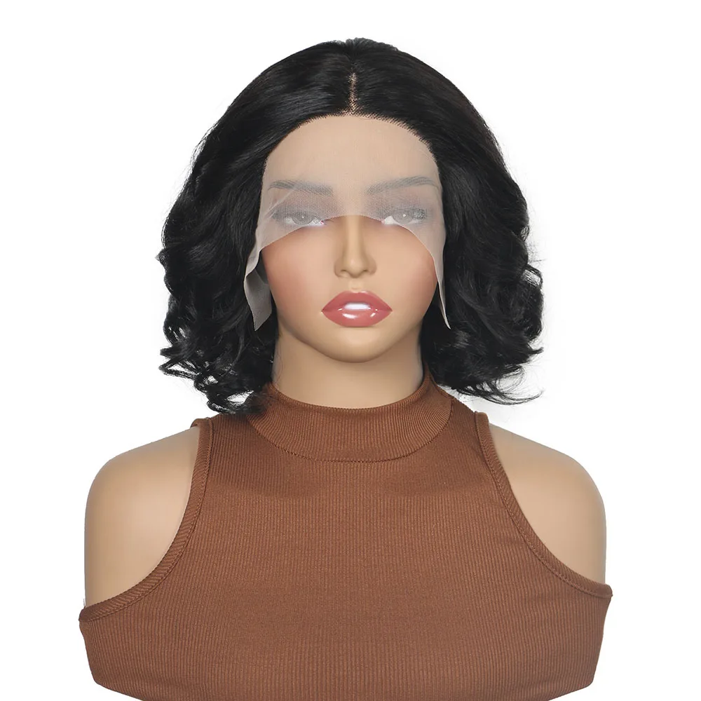 

Bouncy Curly 13x5x1 Lace Short Bob Human Hair Wig Loose Wave Body Wave 13x4 Lace Front Wig with Egg Wave Design for Black Women