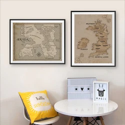 A Court of Thorns and Roses Wall Art Canvas Painting Vintage Style Prythian Map Art Prints Stijl Sarah J Maas Home Decoraction