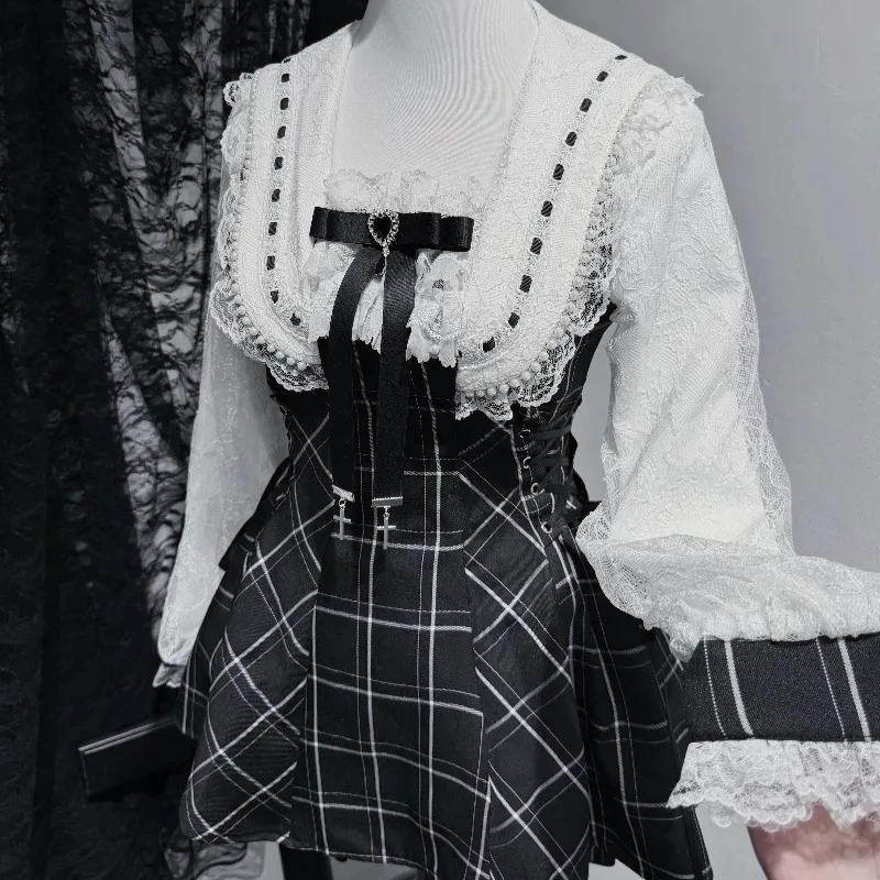 Autunno Nuovo Dolce Abito Carino Set Stile Giapponese SC Rojita Maniche Lunghe Fiocco Colletto di Perle Slim Fit Top Abiti Pantaloncini 2 Pezzi Vestito