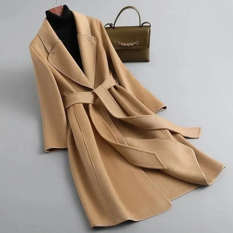 

Double-Sided Woolen Coat Coat Female 2023 New Fashion Spring and Autumn Korean Long-Sleeved Windbreaker Coat Woolen Jacket M1102