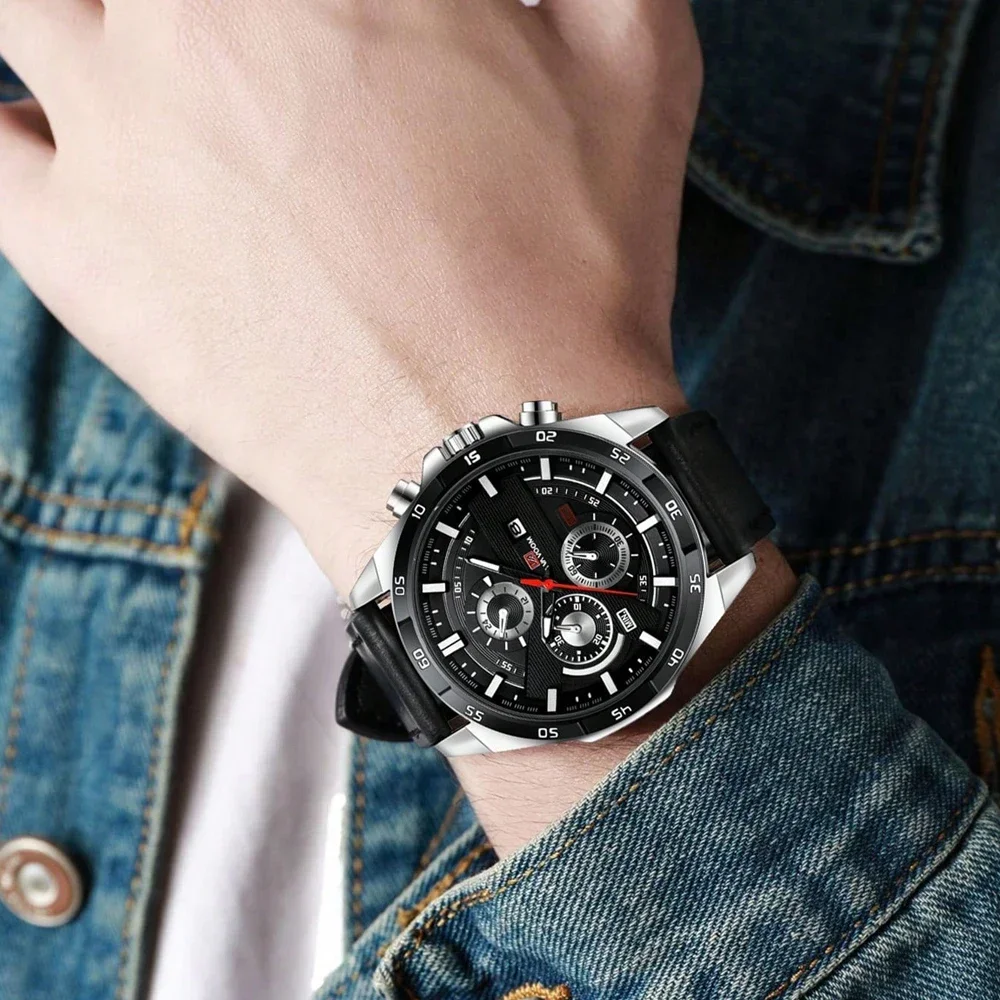 

Черные кожаные часы, лучший бренд Motorsport Series, стильные кварцевые часы, декоративные часы с календарем, роскошные часы reloj hombre