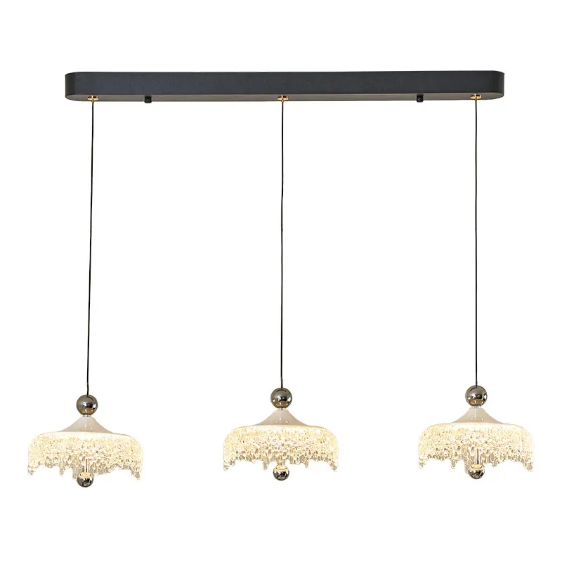 Cream wind three-headed long plate restaurant chandelier medium antique dining table bar light