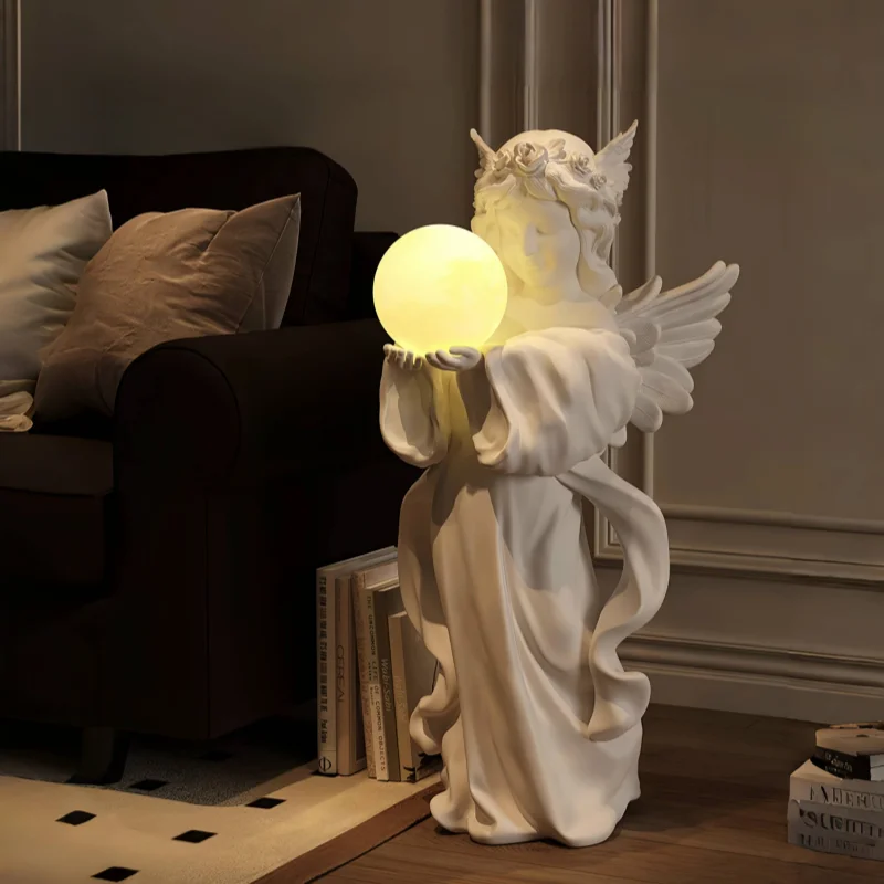 Light Table 2025 Figurines Led Angel White Indoor Nordic Living Room Supplies Bedroom Gifts Interior Adornos Home Decorations